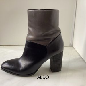Aldo Two-Tone Black and Taupe Leather Ankle Boots